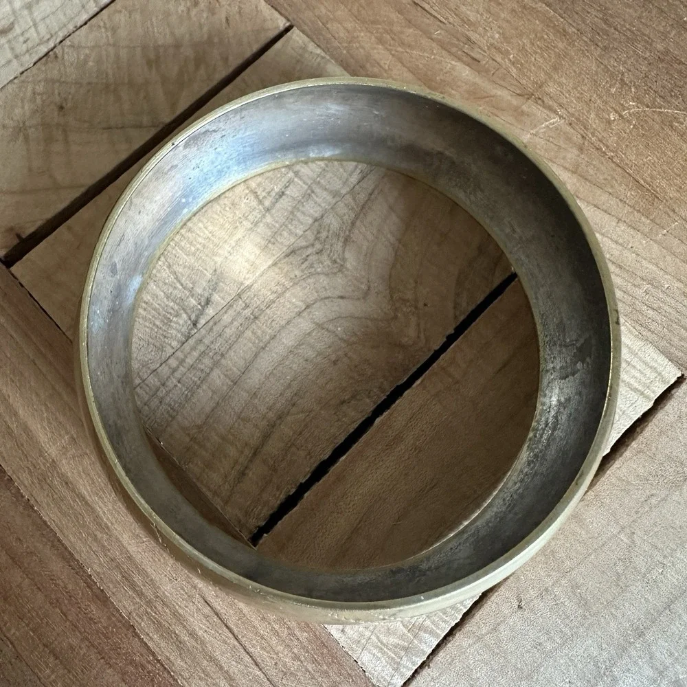 Vintage Brass Bangle Bracelet Size 8.5 Chunky Wide Etched Hammered Boho Gold